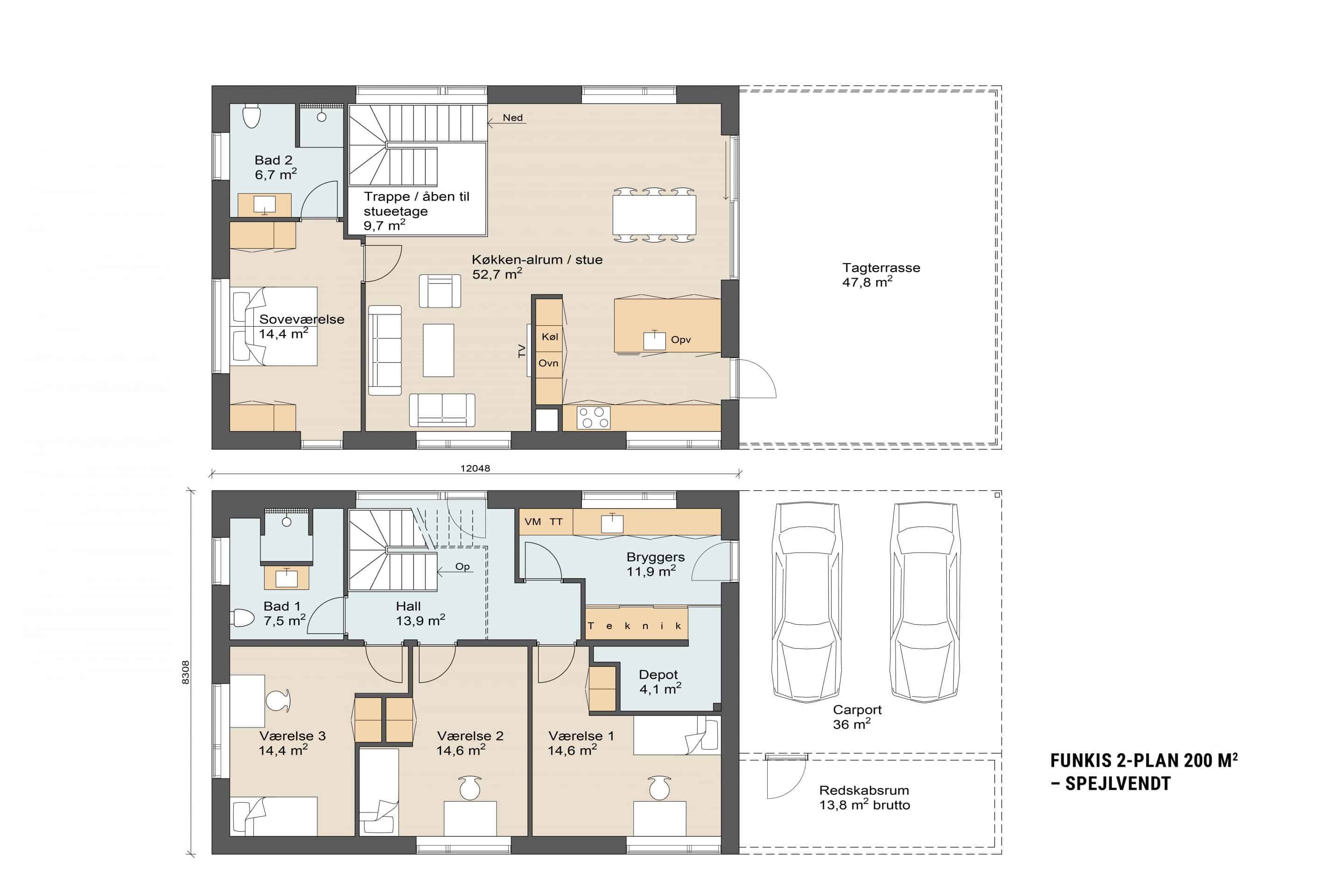 Funkis 2-plan 200 plantegning spejlvendt. Skanlux funkis hus
