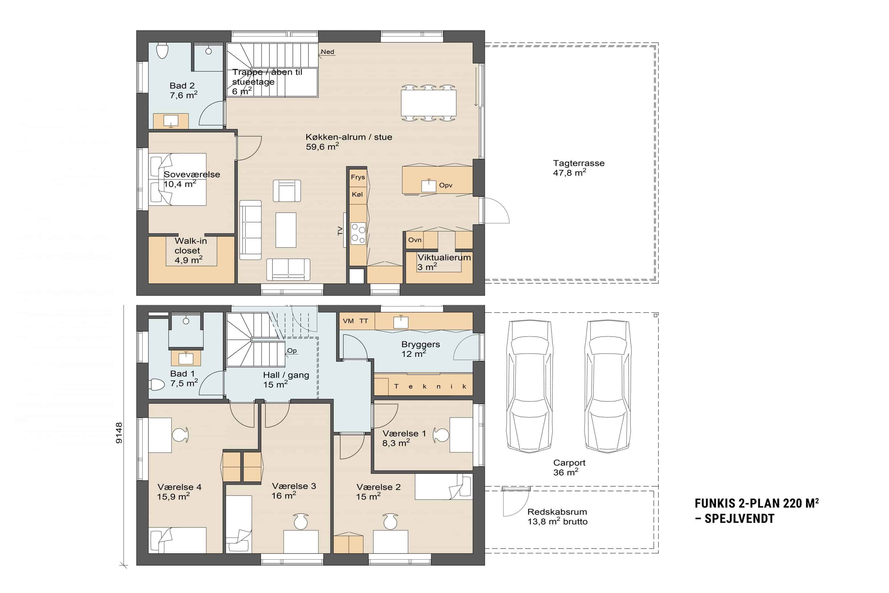 Funkis 2-plan 220 plantegning spejlvendt. Skanlux funkis hus