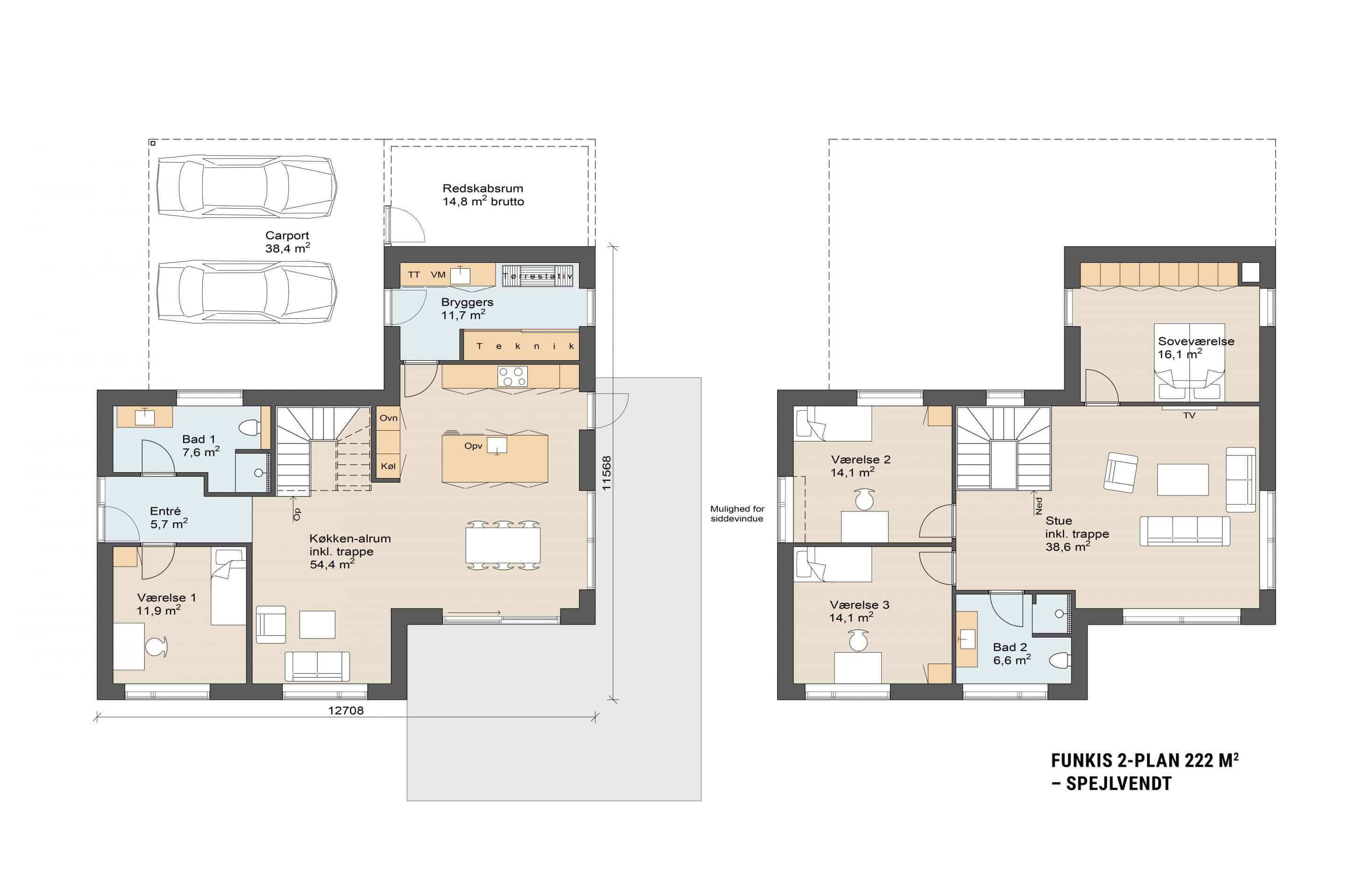 Funkis 2-plan 222 plantegning spejlvendt. Skanlux funkis hus