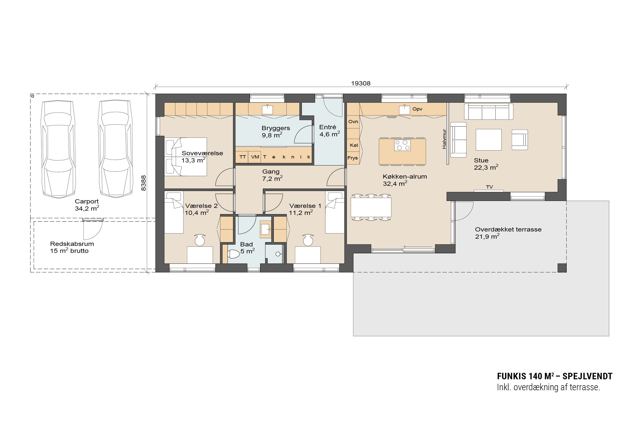 Funkis 140 plantegning spejlvendt. Skanlux funkis hus