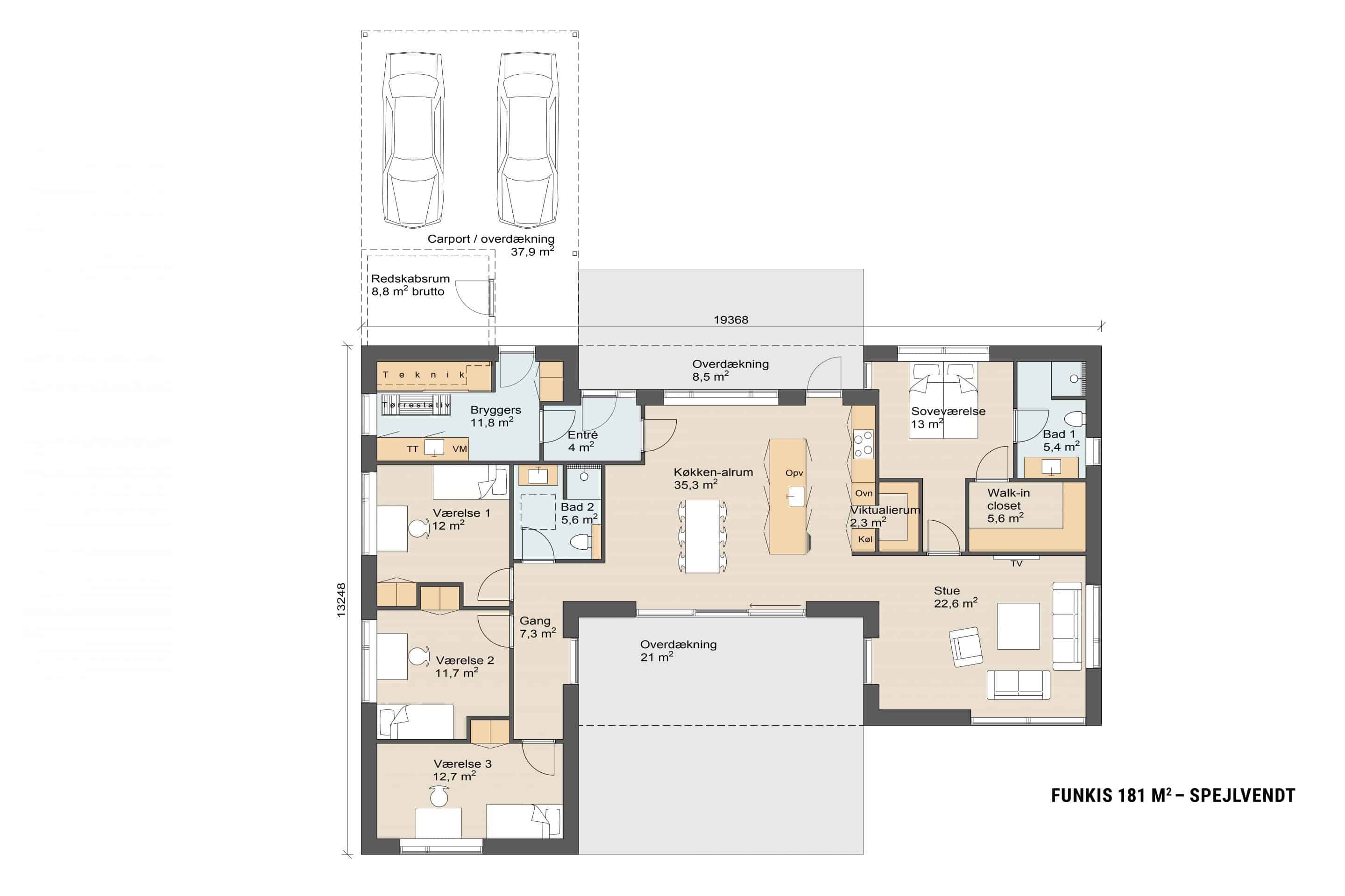 Funkis 181 plantegning spejlvendt. Skanlux funkis hus