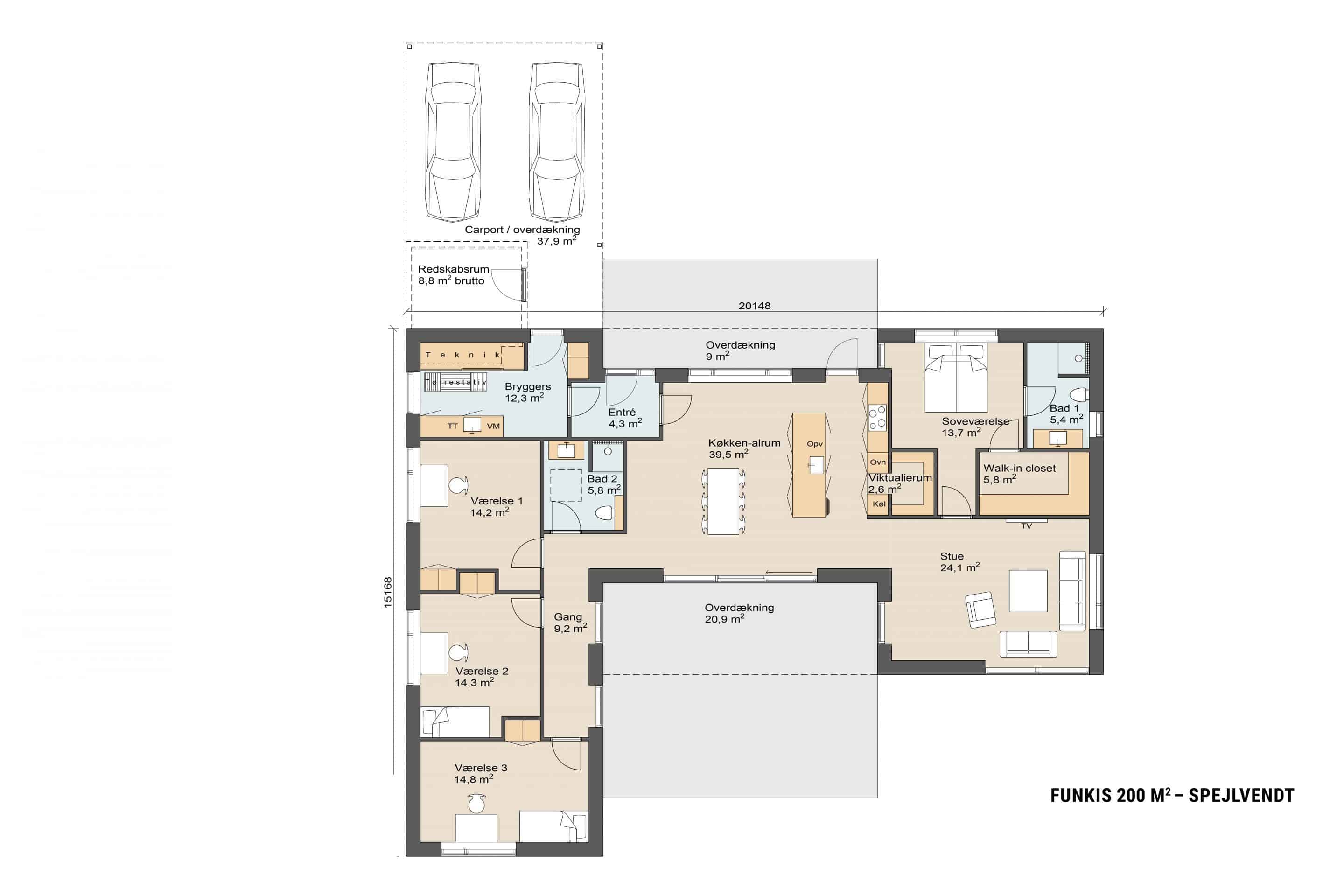 Funkis 200 plantegning spejlvendt. Skanlux funkis hus