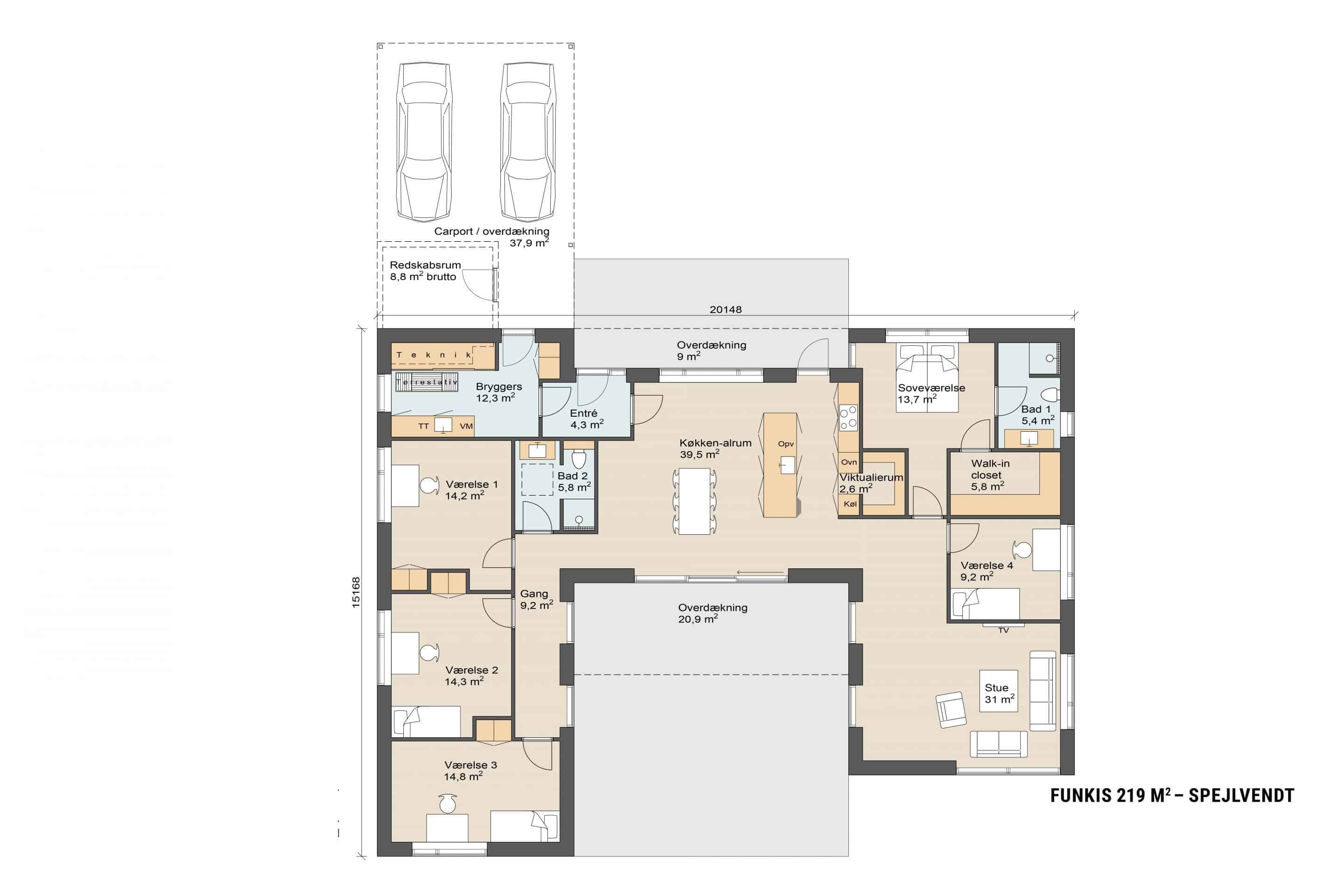 Funkis 219 plantegning spejlvendt. Skanlux funkis hus