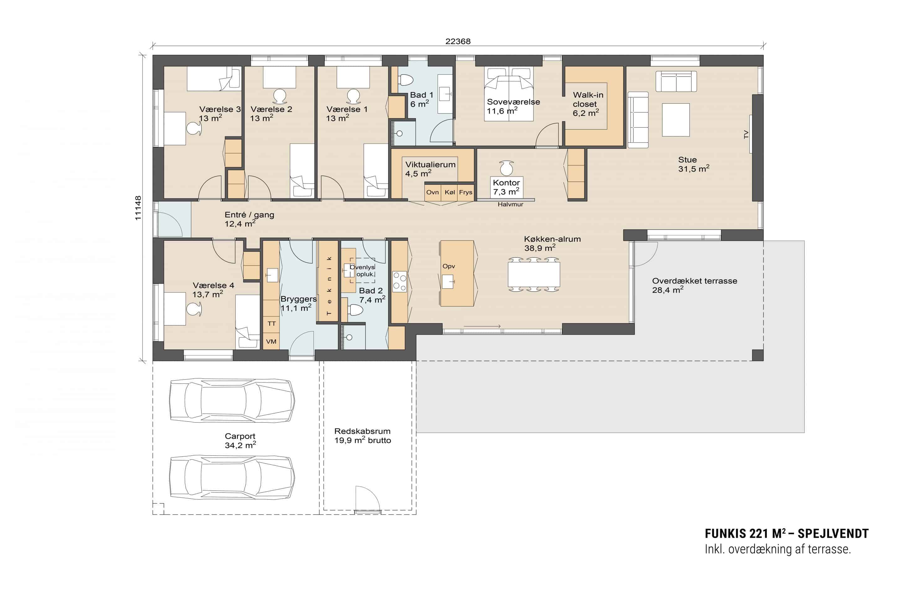 Funkis 221 plantegning spejlvendt. Skanlux funkis hus