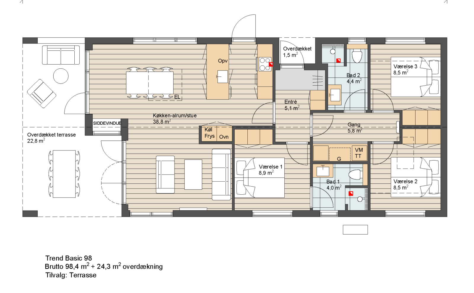 Skanlux sommerhus 98 kvm plantegning