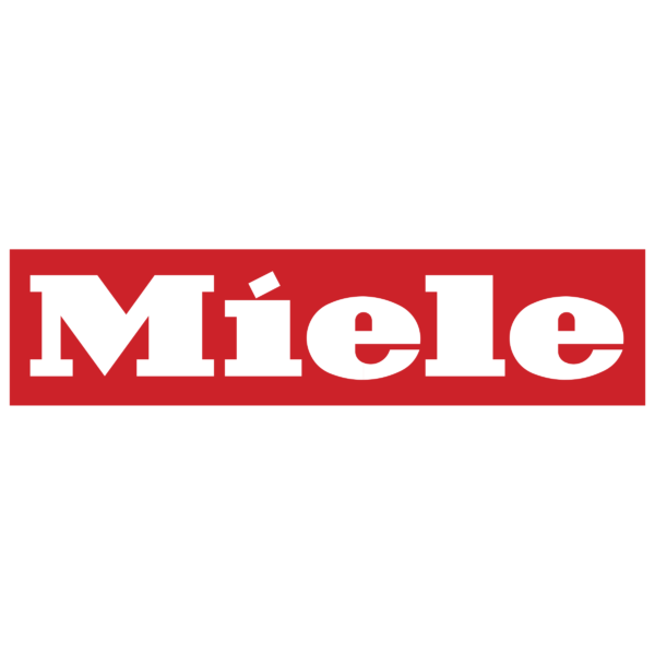 Miele logo med hvid skrift på rød baggrund