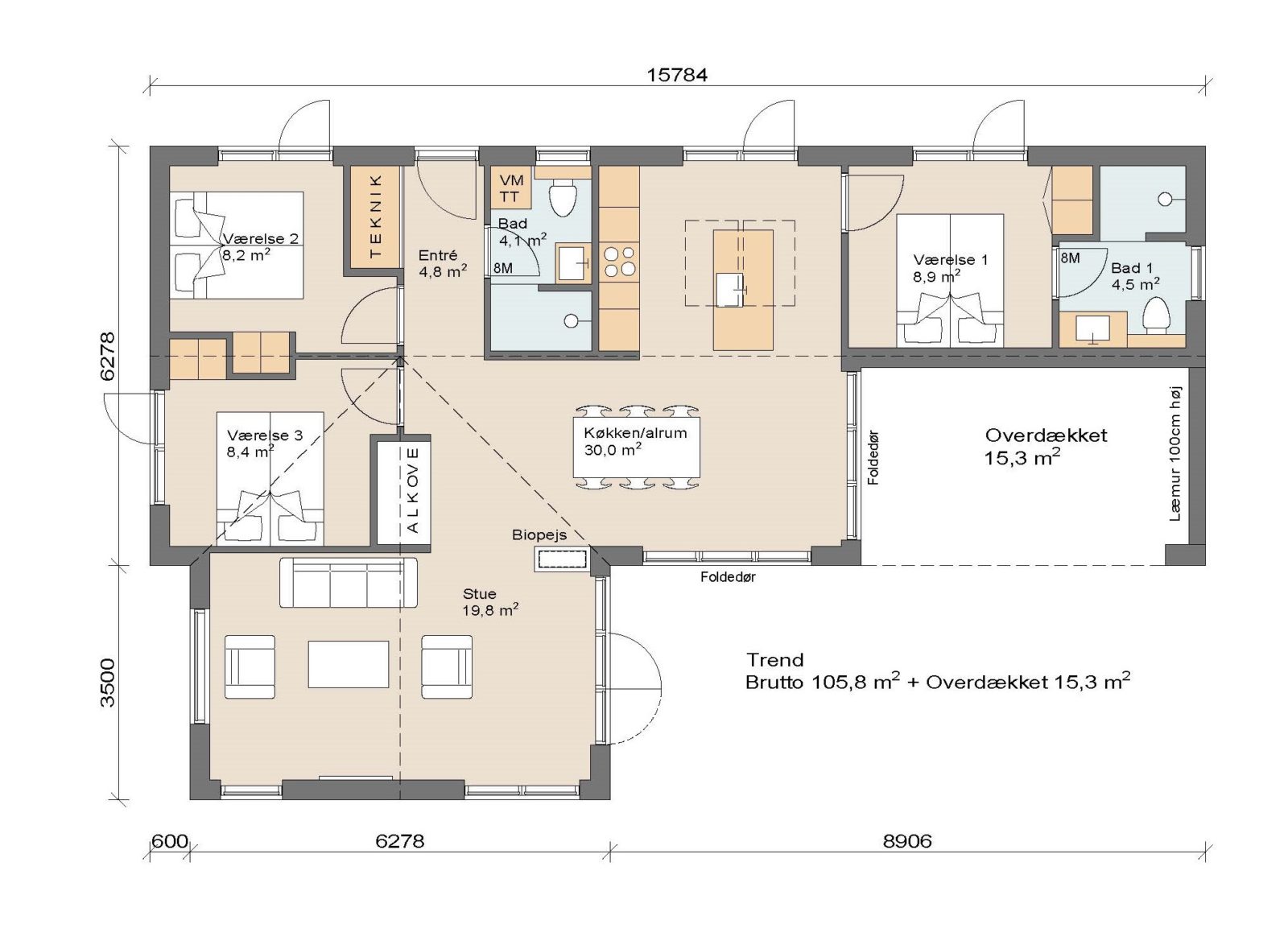 Plantegning af sommerhus i Hornbæk